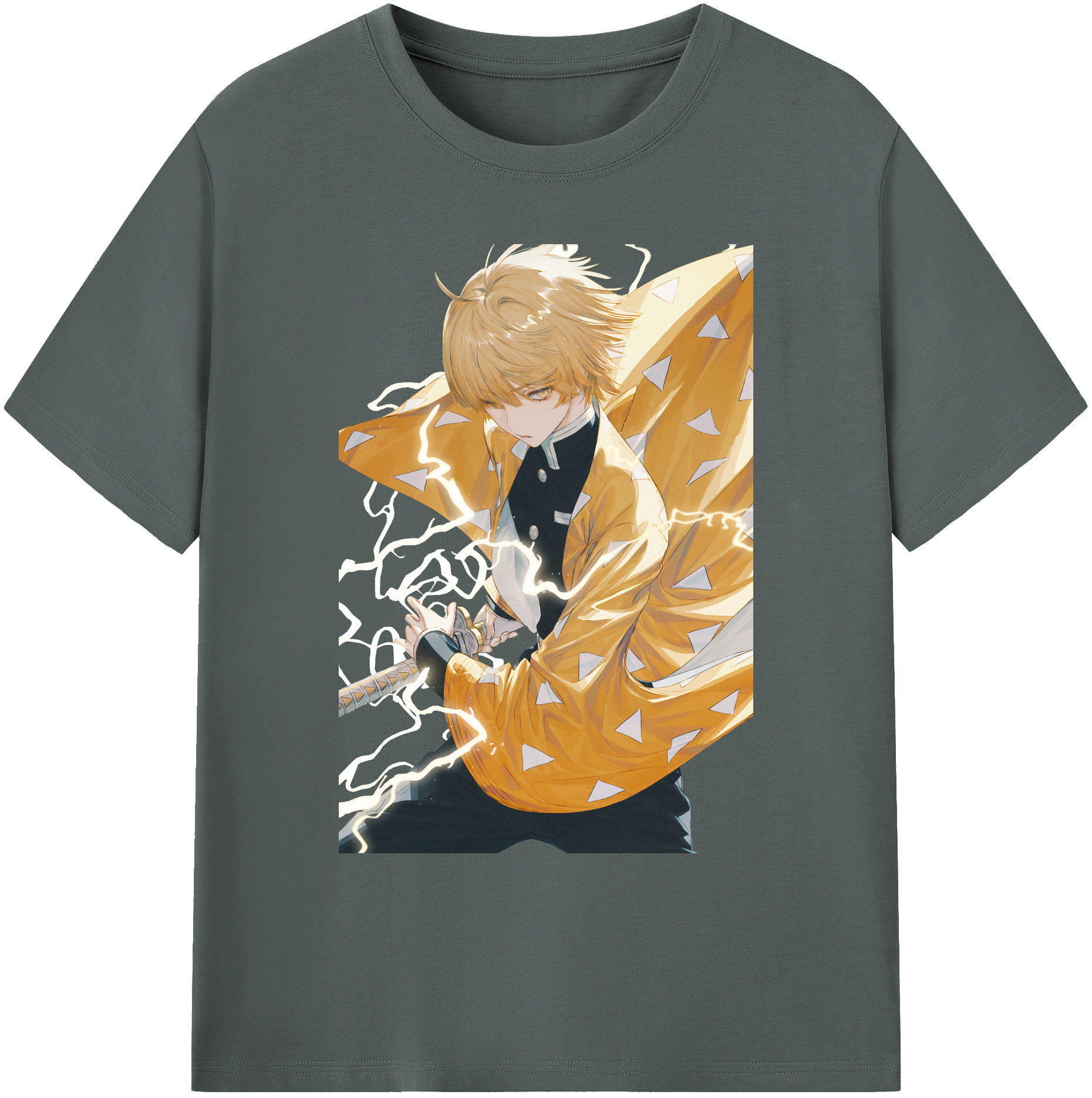 （画像用） 鬼滅の刃（きめつのやいば）我妻 善逸／あがつま ぜんいつ Agatsuma Zenitsu 綿100％ メンズ半袖Tシャツ｜肌触りやわらか＆通気性